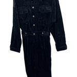 Mable Womens Corduroy Jumpsuit S Button Front Long Sleeve Black Casual Photo 0