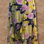 Notations Vintage  Dark Blue Yellow Pink Floral Midi Skirt Photo 0