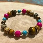 Handmade 🩵🩷 Dalmatian Jasper + Picture Jasper + Tiger’s Eye + Garnet Bracelet Photo 0