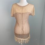 A’reve Cream Open Knit Crochet Cap Sleeve Dress Fringe Hem Embroidered Lace Sz S White Photo 7