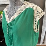 Miami  Green Crochet Trim Boho Peasant Dress Size M Cottagecore Chic Photo 3