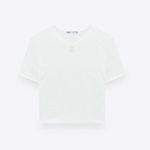 ZARA Cropped Textured Weave Top White Short Sleeve Crop Top Photo 4