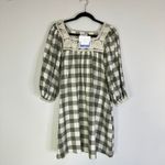 NEW Mi Golondrina Mexico Marta Dress Long Sleeves Women’s XS Cream Green Plaid Photo 2
