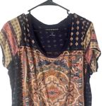 Lucky Brand Lucky‎ Brand Women Plus Size 1X Boho Medallion Persian Short Sleeve Shirt Photo 2