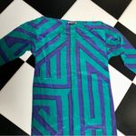 Joseph Magnin Vintage 80s  Boat Neck Silk Geometric Teal Purple Sheath Dress sz 6 Photo 2