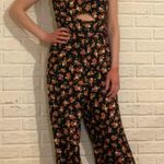 Farm Rio Retro Ditsy Floral Pin up Style Wide Leg Jumpsuit, Black, Size 6 Photo 1