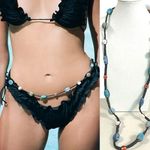 Free People Bohemian Beaded Macrame Sparks Belly Chain in Black Multi Beach NWT Photo 1