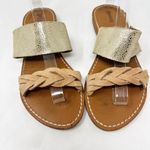 Soludos [Anthropologie]  Gold Tan Crackled Leather Metallic Braided Sandals 7.5 Photo 3