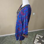 Soft Surroundings  Womans L Blue Floral Paisley Embroidered Beaded Boho Tunic Top Photo 4