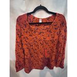 Old Navy  Floral Print Tassel Tie Blouse Orange Purple Long Sleeve Women's Size M Photo 1