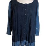Odd Molly  Anthropologie embroidered eyelet top blue Sz L Photo 0