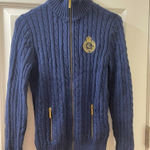 Ralph Lauren Y2K Lauren Cable Knit Full Zip Sweater XS Gold Crest Jacket NAVY Photo 0
