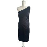 David Meister Black Satin One Shoulder Cocktail Dress Size 8 Photo 7