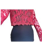 Maniju  Medium Full sheer Floral Lace Burgundy Long Sleeve Red Cropped Blouse NWT Photo 7