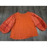 Chico's  Orange V Neck Blouse Embroidered Puff Sleeve Shirt Size 2 - Large Photo 4