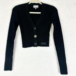 Ganni  Melange Knit Cardigan Size XS Black Ribbed Minimalist Classic Photo 3