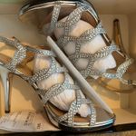 Silver Strappy Rhinestone Heels Size 9 Photo 3