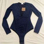 Burberry NWT TB Monogram Print plunging neckline Long-Sleeve Bodysuit in XS Photo 0