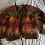 Susan Bristol Vintage Zig Zag Rainbow Cardigan Sz Medium Wool Fuzzy Photo 0