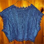 ZARA  Metallic Blue Wool blend Cable Knit Frayed Sleeveless Crop Top size s Photo 5