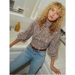 Nation Ltd  Melanie Smocked Peasant Tee Blouse animal print size small Photo 1