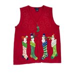 Vintage Holiday Ugly Christmas Sweater Zip Up Vest Size Women's Medium Red Photo 1