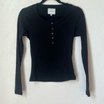 Reformation  Jayden rib Henley Black Long Sleeve Top size S Photo 2