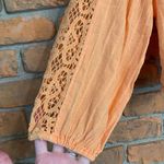 American Eagle AE V-Neck Lace Boho Tie-Front Ruffle Trim Cropped Blouse Orange Photo 1