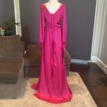 Women’s Pink Satin Full Length Long Sleeve Dress Corset Back Leg Slit Size 8 Photo 5