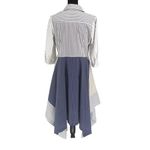 Gracia Women’s 3/4 Sleeves Stripe Asymmetric Midi Shirt Dress Medium Blue Tan Wh Photo 6