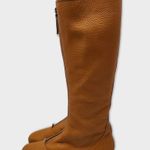 Vicini Tapeet Zipper Tall Leather Boot Front Zip Up Flat Riding Boots Sz 37.5 Brown Photo 2