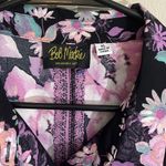 Bob Mackie  xl floral purple black blouse button down Photo 3