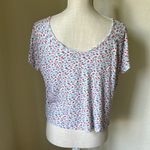 Hippie Rose  Ribbed Floral Print Short Sleeve Tie Front Top Photo 8