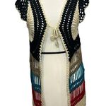 Coco Roja Crochet Vest Womens S Black Multicolor Open Front Cardigan Hippie Boho Photo 4