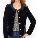 Talbots Black Velvet Quilted Collarless Jacket Gold Button Accents 1X Holiday Photo 0