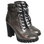 ALDO  Silver Metallic Lace Up Military Leather Ankle Boots Isidro Sz 6/36 EU EUC Photo 0