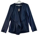 J.Jill  Large Faux Suede Draped Jacket Open Front Pockets Cardigan Navy Blue NEW Photo 1