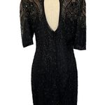 Vintage Black Gold Beaded Open Back Dress Size 6 Photo 2