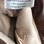 Cute 90s beige cream tan khaki crochet bag with a brown green pink stripes shoulder hand bag purse and buckle detail. Photo 4