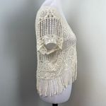 Ooh La La Ivory Open Crochet Fringe Blouse Top Small Photo 5