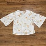 Wonderly Woman's Plus Top Size 1X Tulip Print White Orange Yellow Bell Sleeves Photo 3