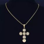 Christian Cross Pendant Chain Golden Necklace Gold Photo 2