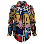 Irregular Print Long Sleeve Button Shirt – Women’s Large Red Photo 1