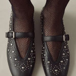 Anthropologie Bibi Lou  Leather Studded Mary Jane Ballet Flats Black 10 / 40 Photo 0