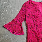 Adrianna Papell  Magenta Lace Short Bell Sleeve Dress Photo 5