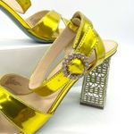 Betsey Johnson Women's Sb-Bell Heel Silver Rhinestones Gold Sandals Photo 3