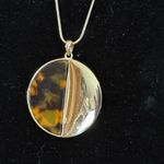 Gold tone long tortoise shell Pendant Necklace 32” Photo 1