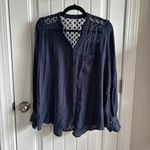 Free People  Navy Blouse with Lace Accents Photo 1