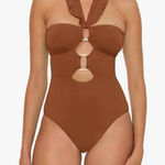 Soluna Swim Standard Buckle Up One Piece Bandeau Swimsuit Large Bronze Brown Photo 0