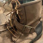 Ralph Lauren Polo Woolton Hiker Boots Women 7.5 Leather Buckle Lace Up Brown Photo 5